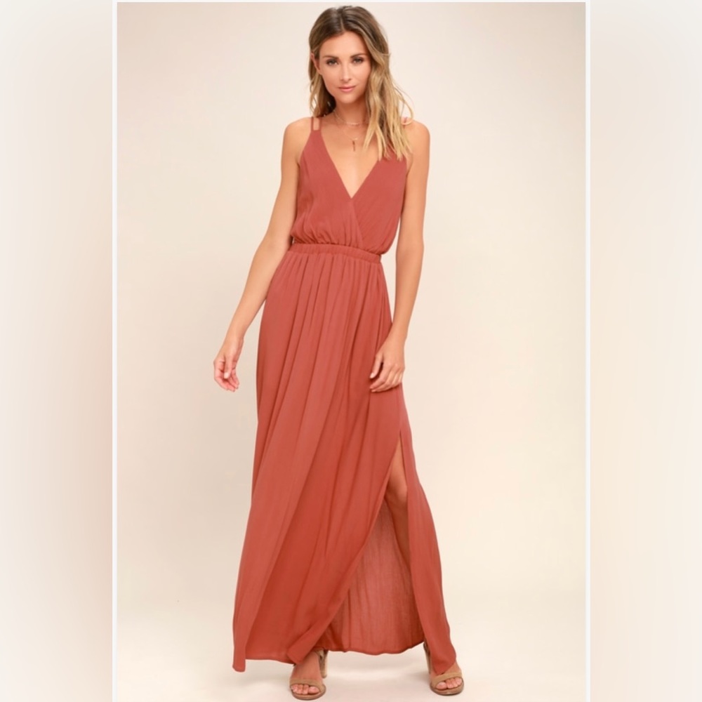 Lulus Lost in Paradise Rusty Rose Maci dress
